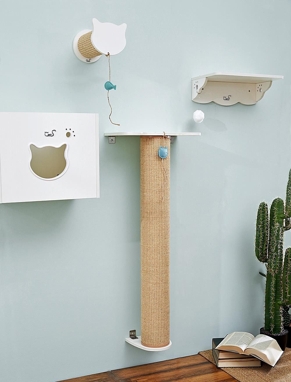 CatS Design Katzen-Wandregal CatS Design Katzen XXL Kletterwand 4 Teilig Set T1, hochwertig solider holz Designmöbel-Extreme starke Konstruktion