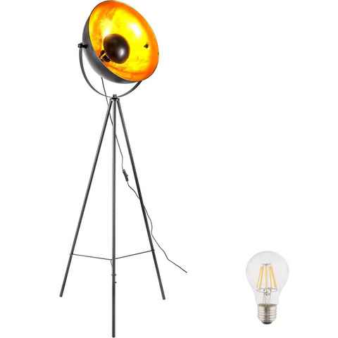 bmf-versand Stehlampe Stehlampe Wohnzimmer Stehleuchte LED Dreibein Industrie schwarz gold