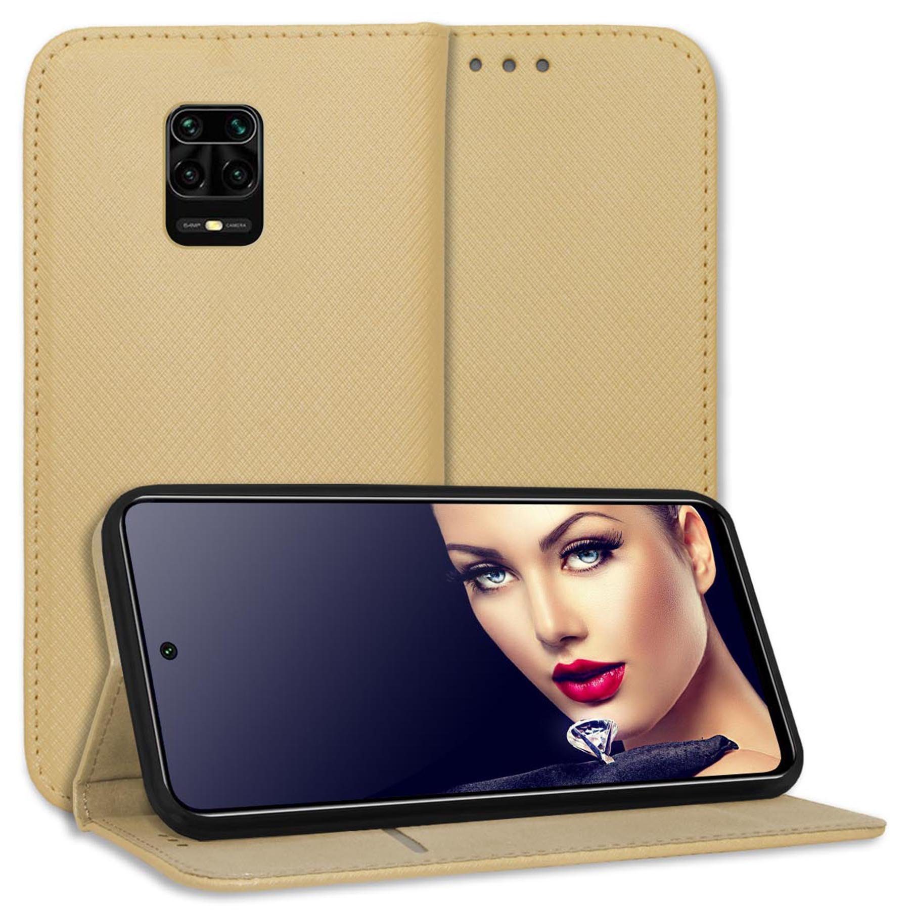 mtb more energy Smartphone-Hülle Smart Magnet für Xiaomi Redmi Note 9 Pro, 9 Pro Max, 9S, Gold, Bookstyle Klapphülle Cover Wallet Case aus Kunstleder