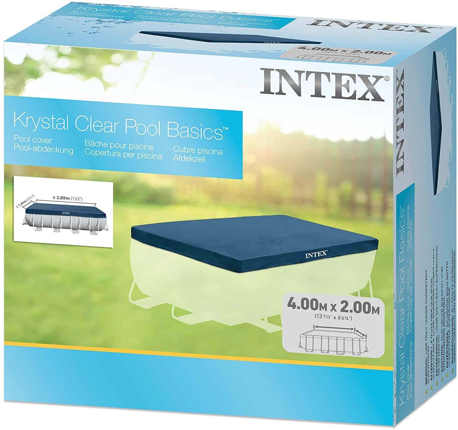Intex Pool-Abdeckplane Poolabdeckplane für Rectangular Frame Pool 389 x 184 cm, Schützt vor Schmutz und reduziert Wasserverdunstung