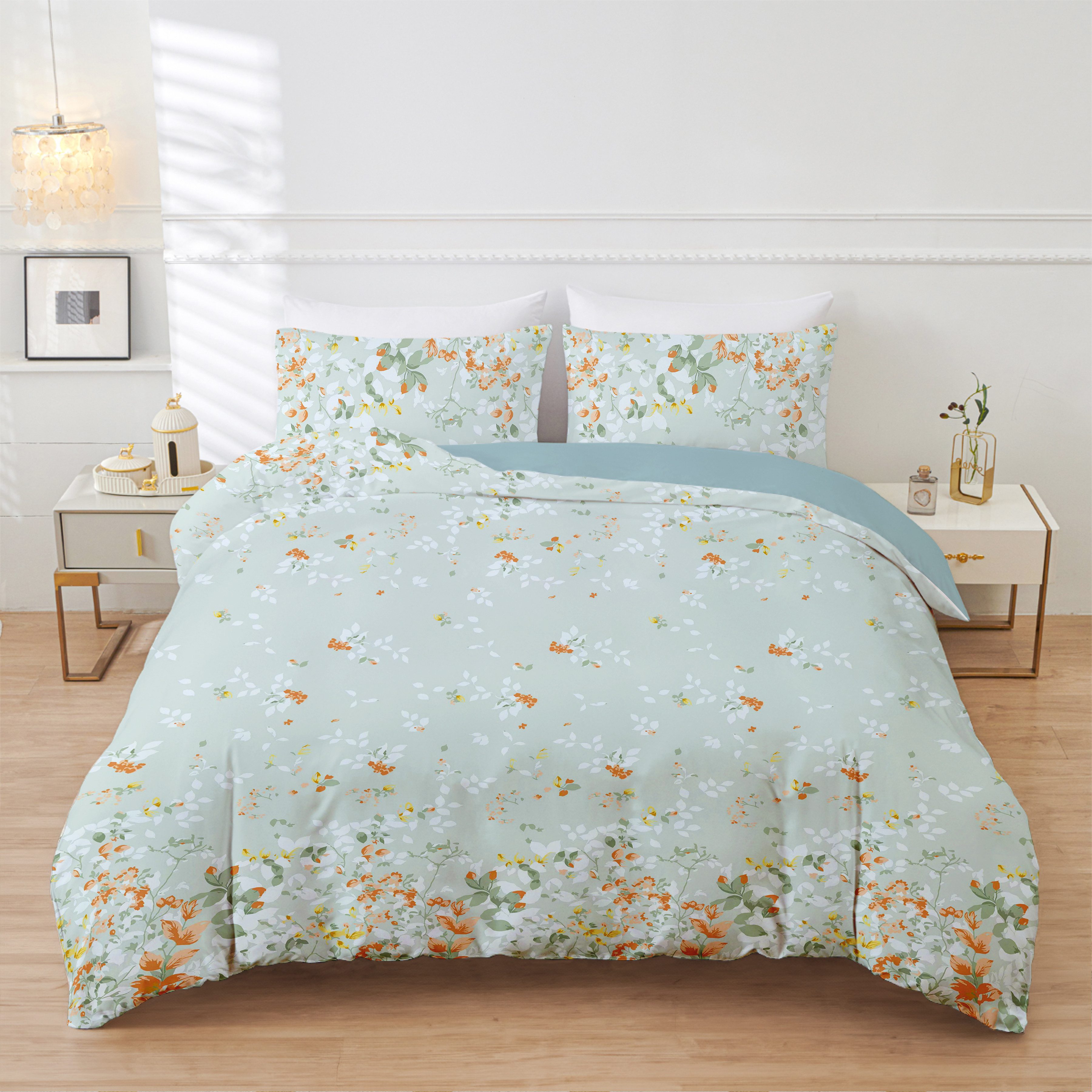 ibettertec Bettwäsche Bettwäsche 135 x 200 200 x 200 Blumen Pflanzen Wende Bettwäsche Set, Bettwäsche Wendebettwäsche mit Reißverschluss und Kissenbezug 80x80 cm