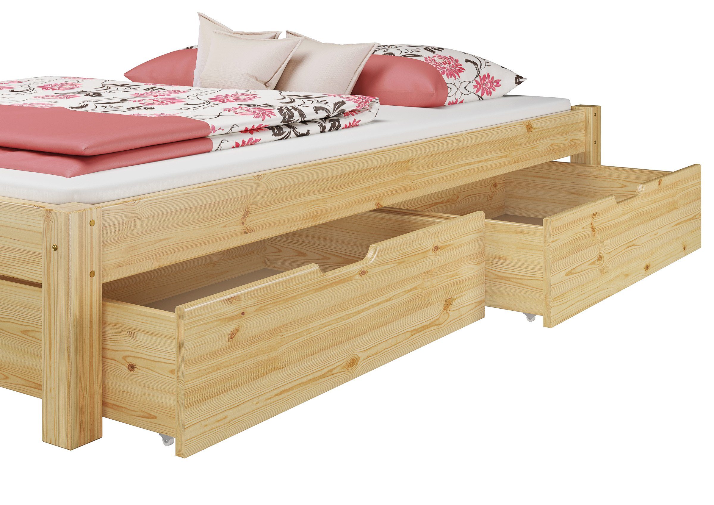 Bett Französisches Rost, Bett mit lackiert Kieferfarblos 140x200 mit ERST-HOLZ Sprossen