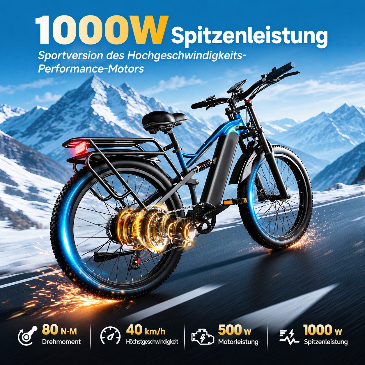 OOTD E-Bike Fatbike 26"*3.0 elektrobike, 48V 20Ah Akku bis 150 km, 500W Motor, 80 Nm, (1 tlg) – Bild 3 von 5