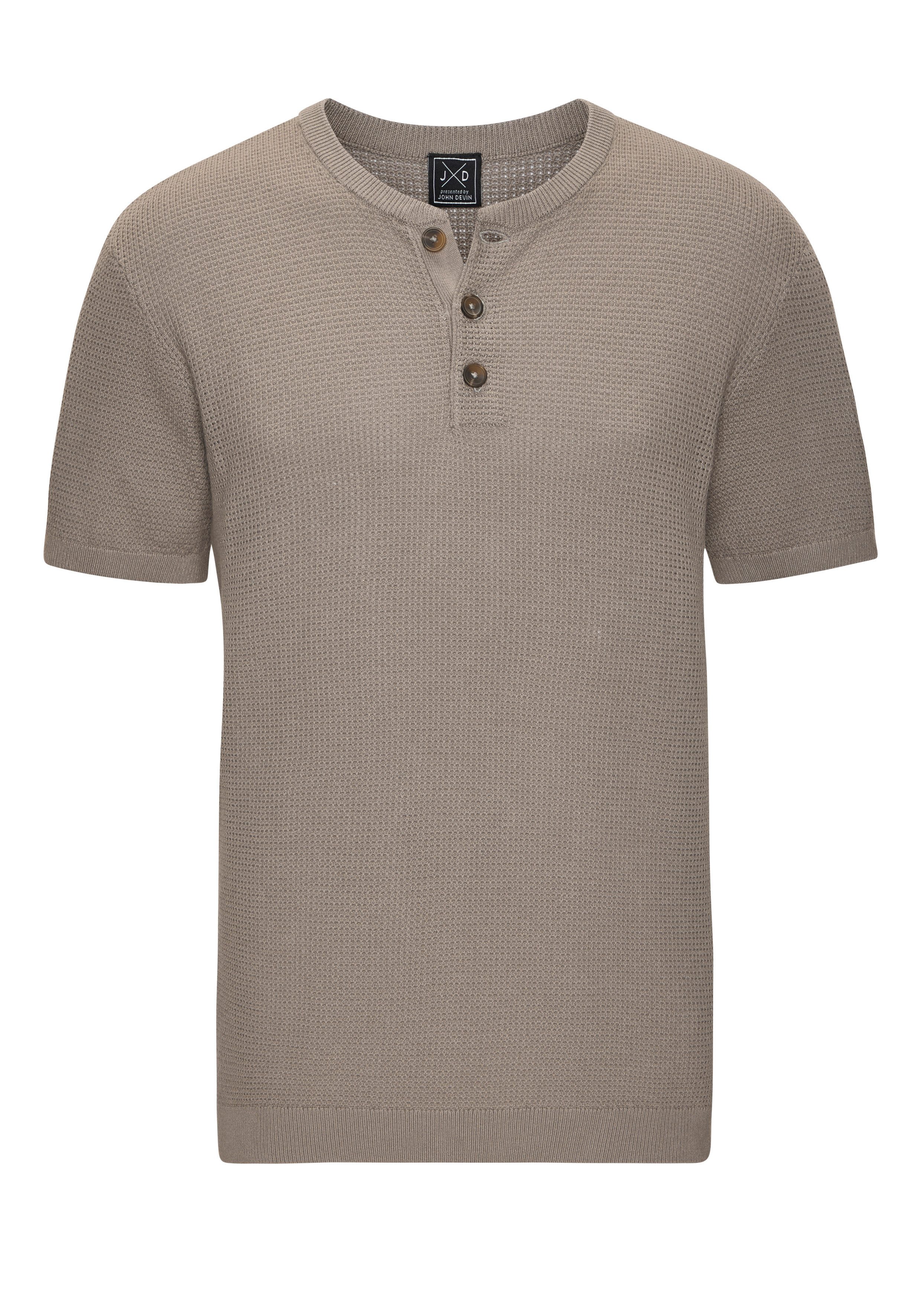 John Devin Henleyshirt - Strickshirt Rundhalsausschnitt mit kleiner Knopfle günstig online kaufen