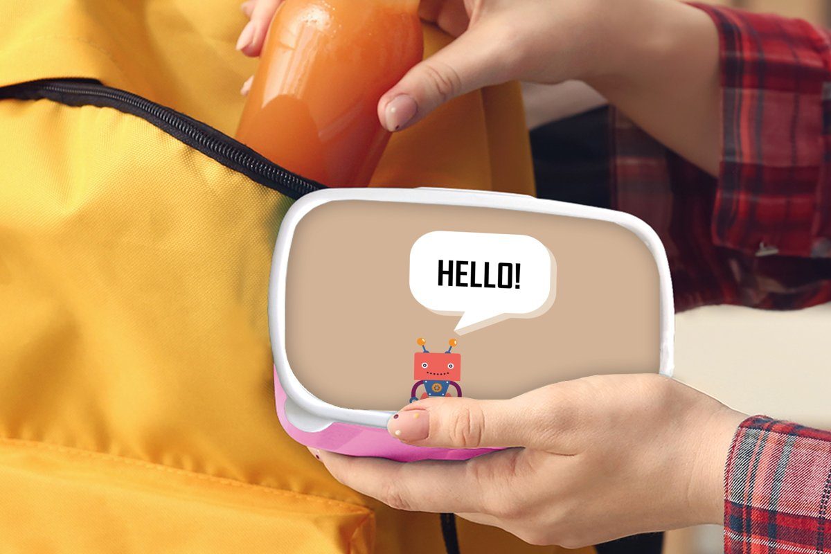 MuchoWow Lunchbox Sprichwörter Kinder, Hallo! Brotbox Zahnrad - Snackbox, für - Zitate Kunststoff rosa Erwachsene, Mädchen, Brotdose Kinder, Kunststoff, Roboter - (2-tlg), - 