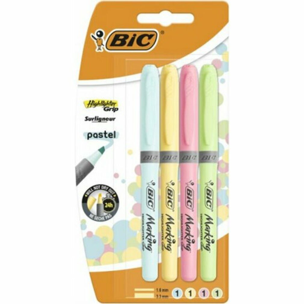 BIC Marker 4 Highlighter Grip Pastel Textmarker farbsortiert