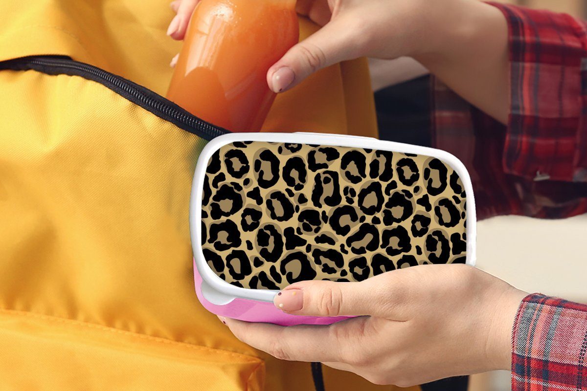 MuchoWow Lunchbox Pantherdruck - rosa Snackbox, für Erwachsene, Kinder, Leopard, Muster Brotbox - Mädchen, (2-tlg), Kunststoff Kunststoff, Brotdose
