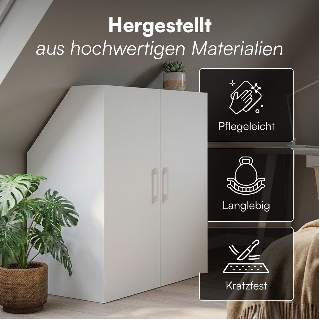 Bellamio Regal Aland Dachschrägenregal mit 45°-Winkel, Regal für Dachschrägen, Weiß, 90 cm breit mit 2 Türen, verfügbar mit & ohne Türen – Bild 4 von 5