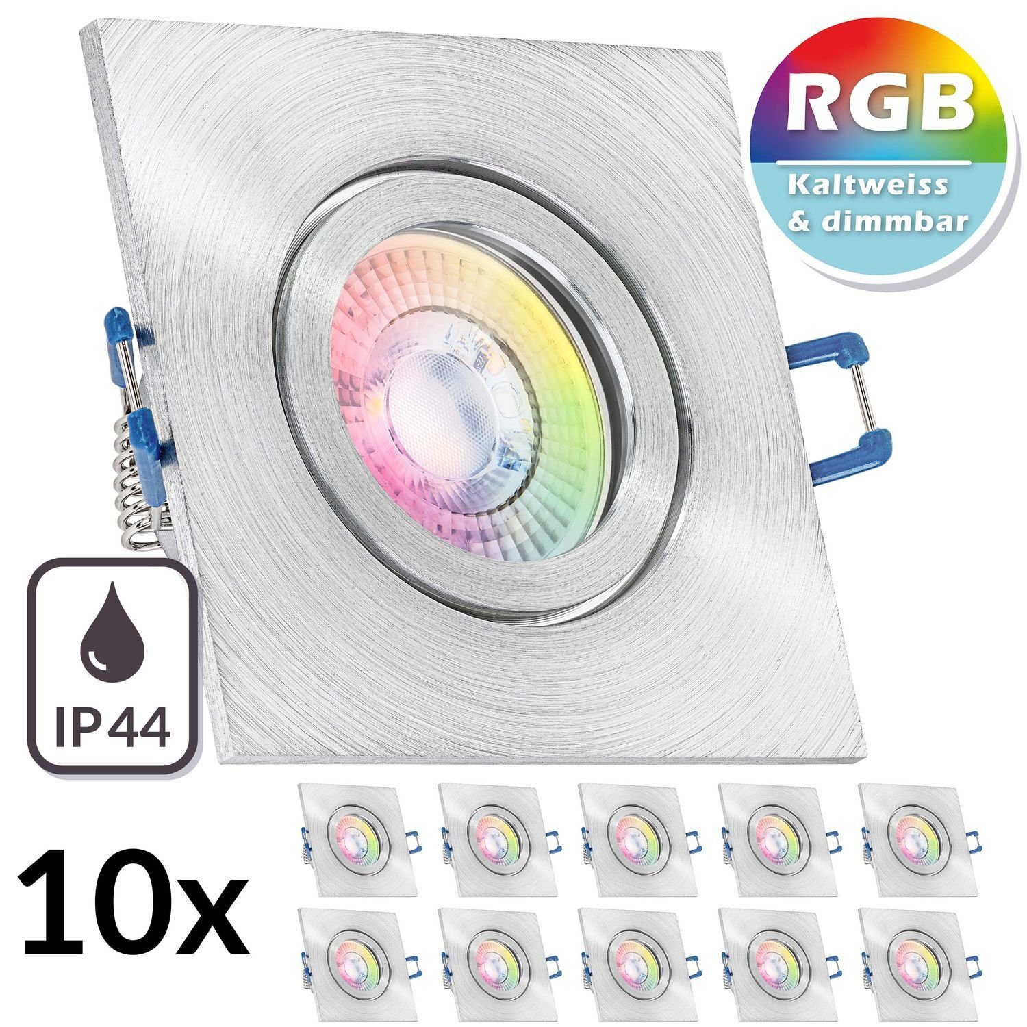 LEDANDO LED Einbaustrahler 10er IP44 mi aluminium in Einbaustrahler RGB extra flach LED Set natur