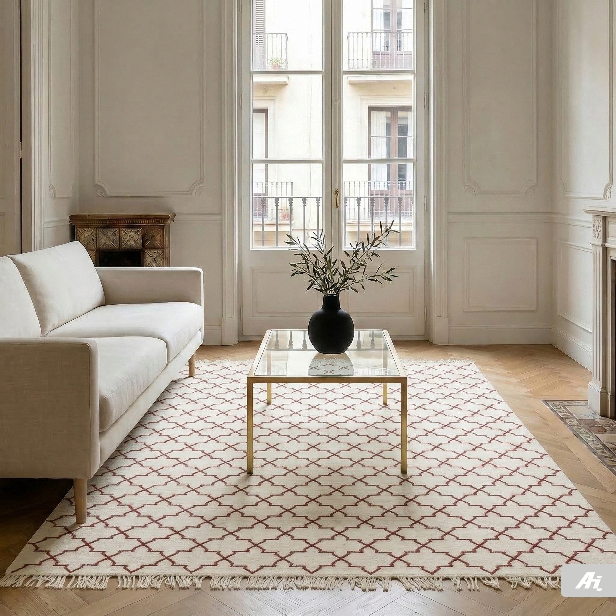 Carpet Avenue Teppich Kelim Dhorri Star - Naturweiß / Rot 230x160, Rechteck, Höhe: 4 mm