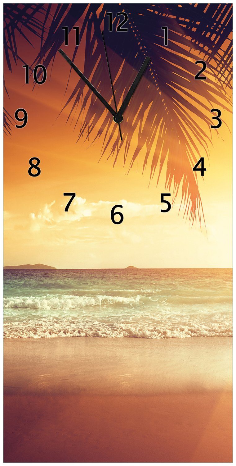 der Strand Karibik Wanduhr aus am in Sonnenuntergang Acryl) (Uhr Wallario