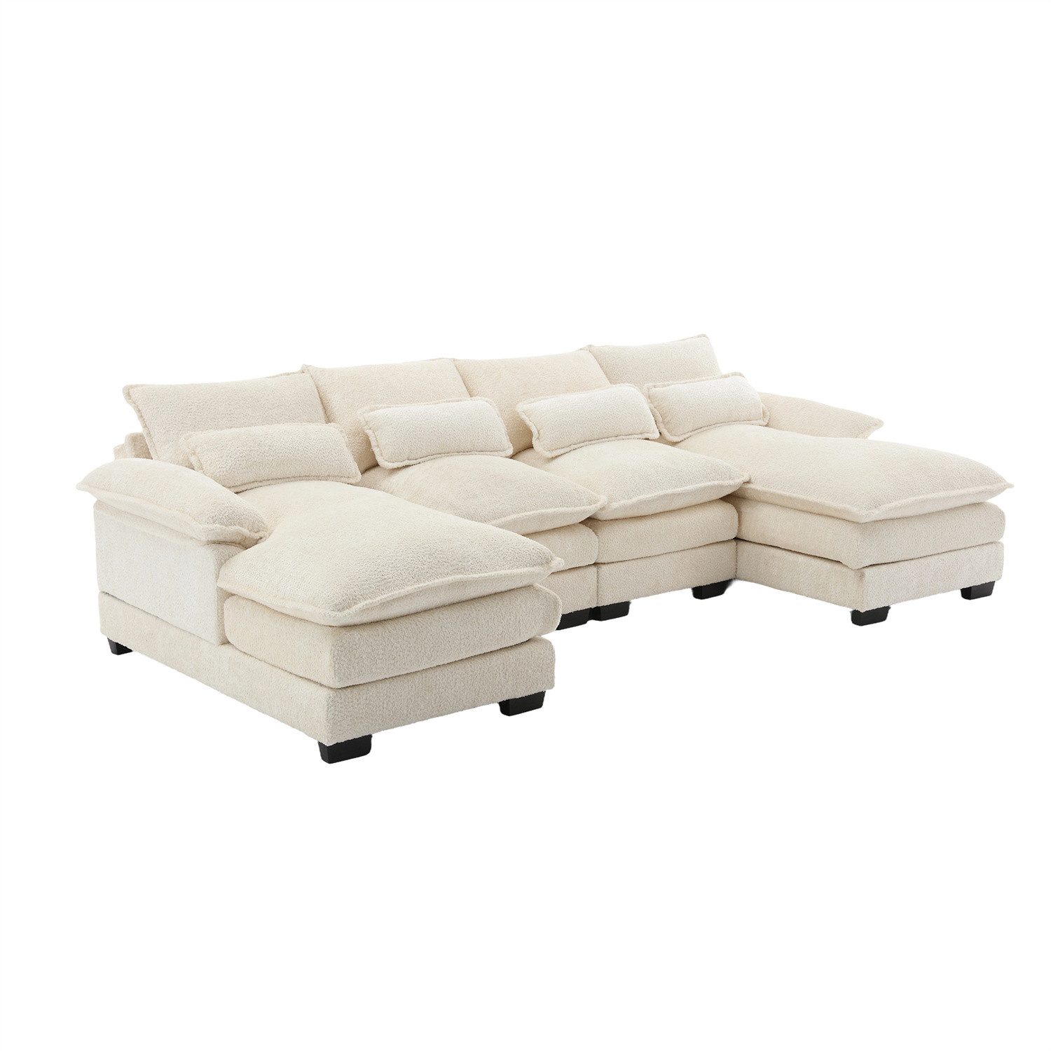 Meeyar Ecksofa Modular Mit Hocker – U-Form, Abnehmbare Bezüge, Doppelseitige Kissen, Kurzflorstoff, 4-Sitzer, Khaki