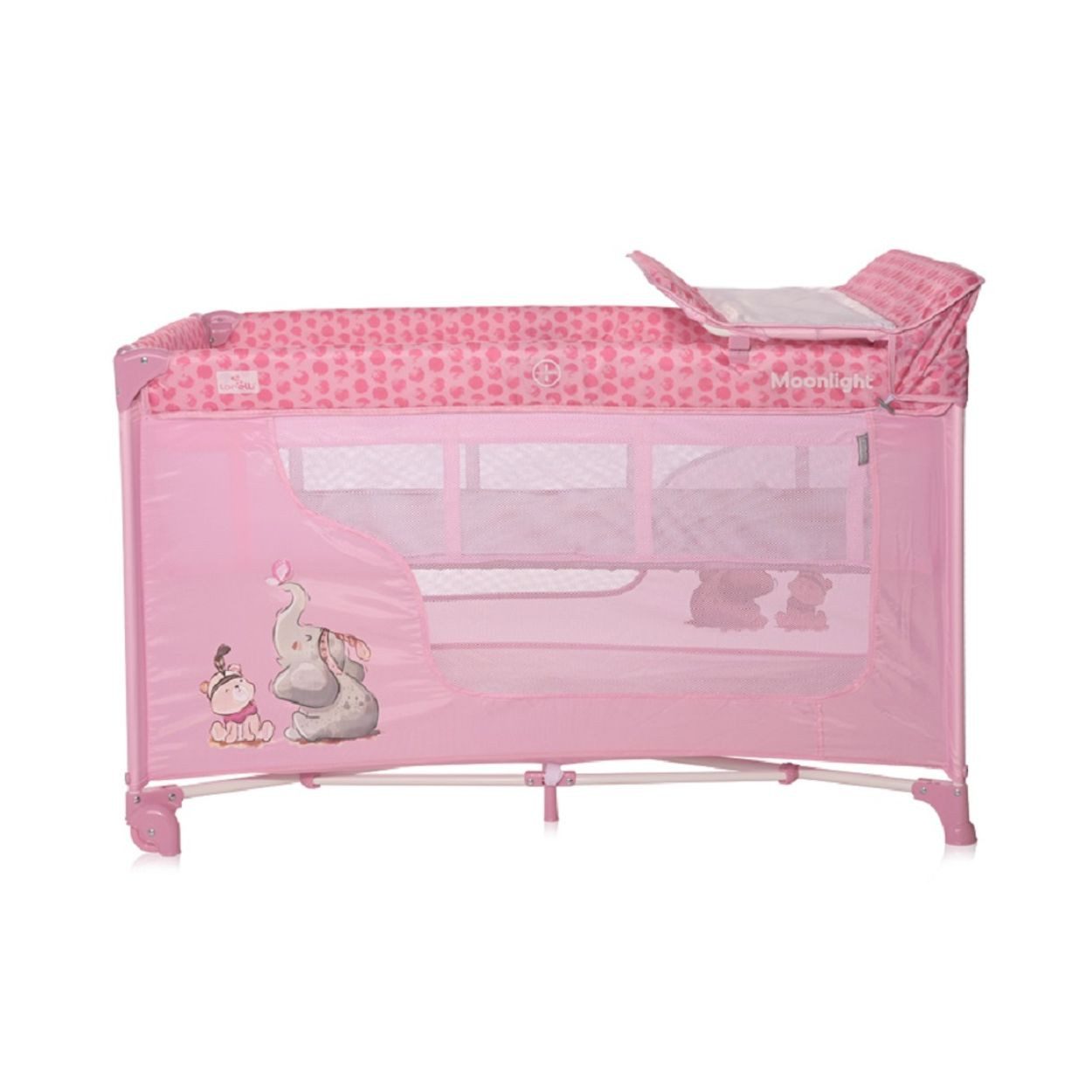 Lorelli Baby-Reisebett Moonlight 2 Ebenen, Wickelauflage, Räder, Seiteneingang, Tragetasche, Laufstall, Polyester