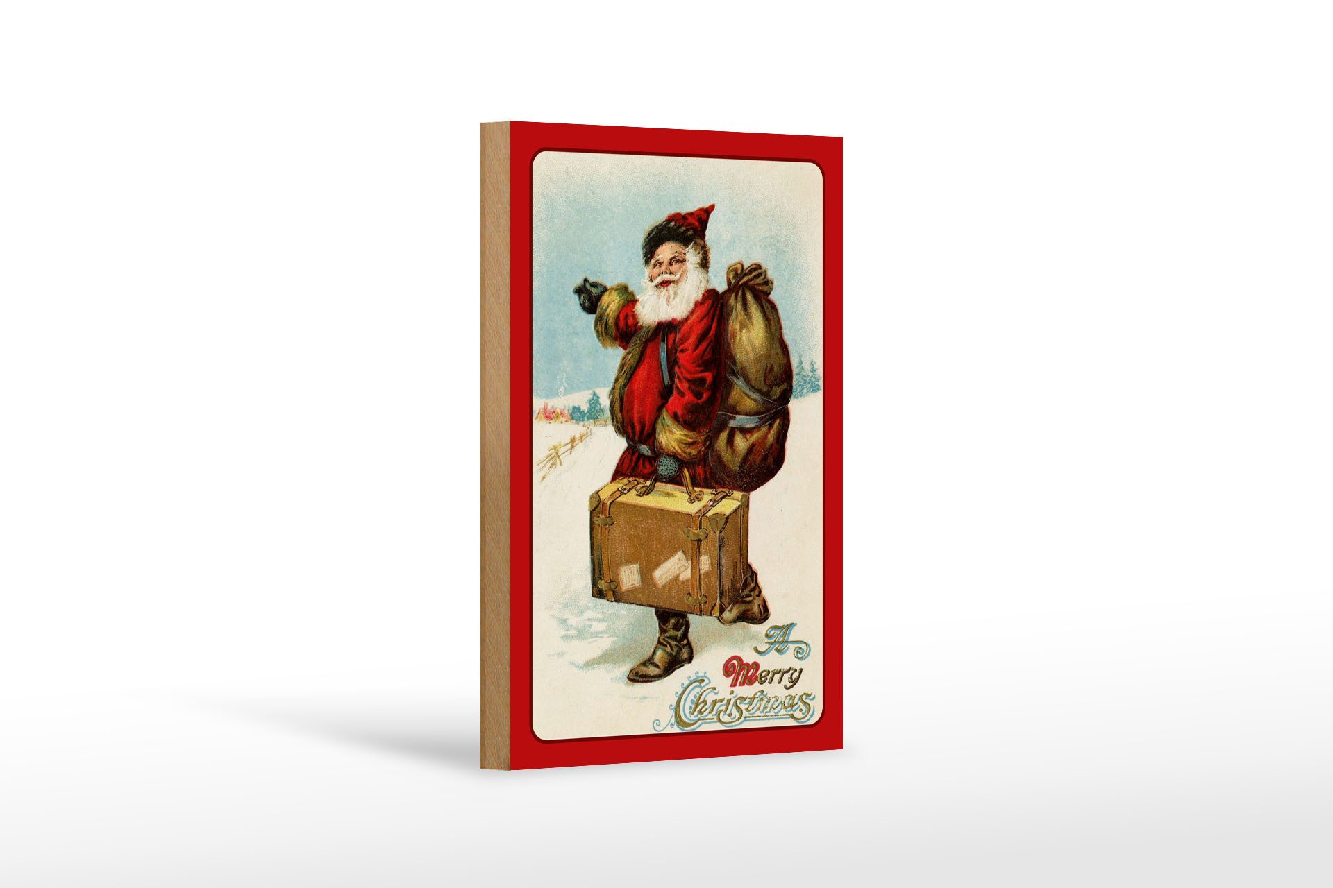 Femer GmbH Holzbild Weihnachten merry Christmas Schnee 12x18 cm, Feste und Feiertage (1 St), Glatte Holzfaserplatte (MDF), vorn beschichtet