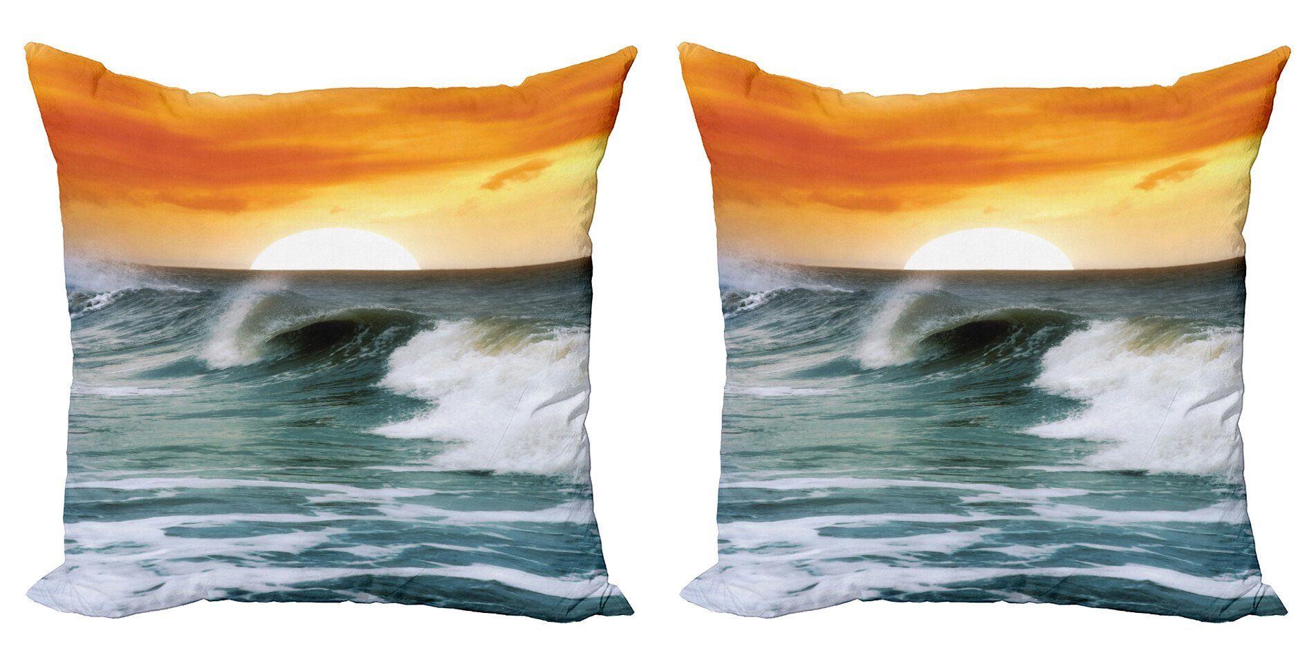 Kissenbezüge Modern Accent Doppelseitiger Digitaldruck, Abakuhaus (2 Stück), Seestück Sonnenuntergang über welliges Meer