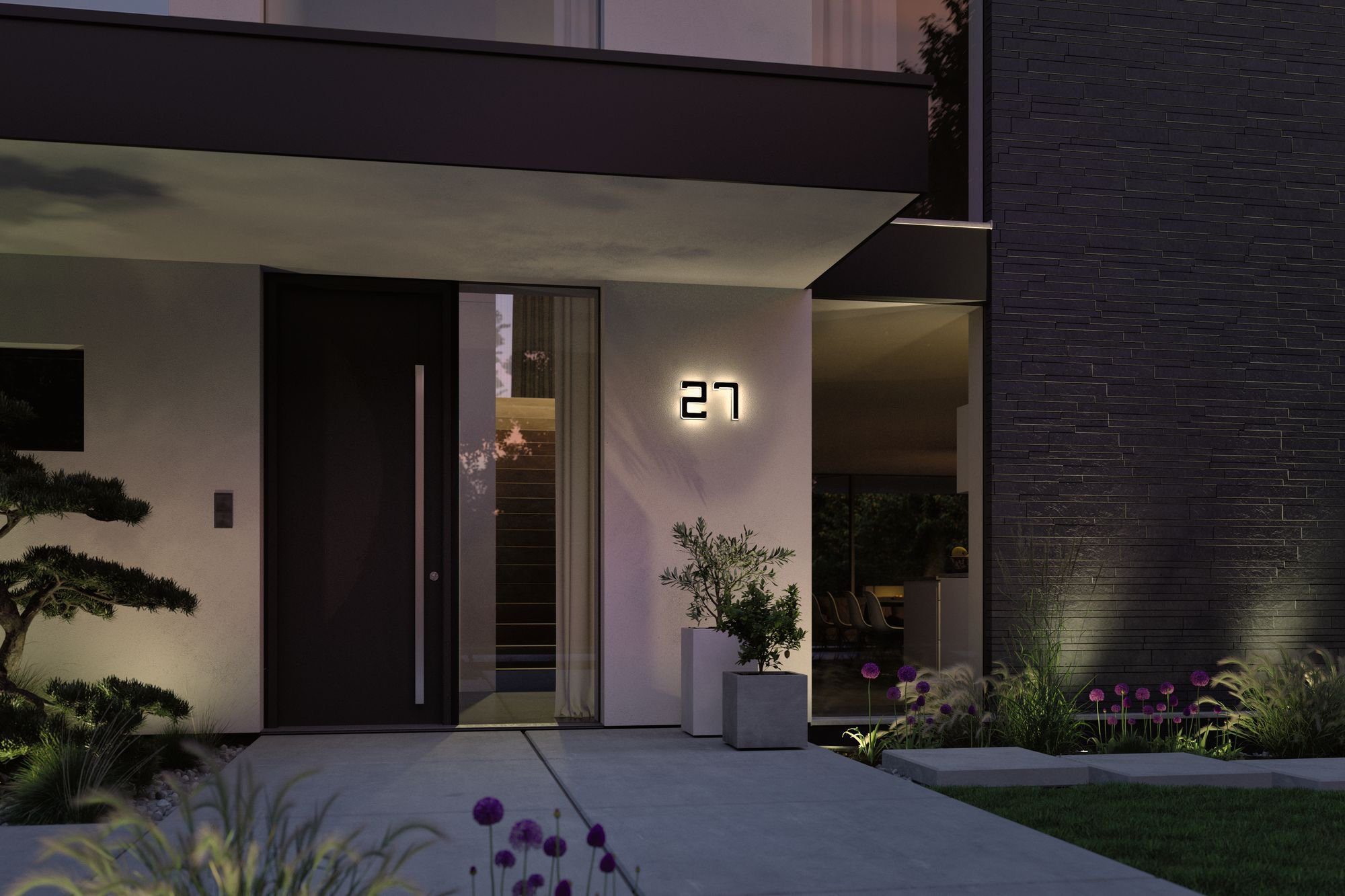 Warmweiß, wechselbar Hausnummer, Akku LED Hausnummern 0-9 fest wählbar, Paulmann Außen-Wandleuchte integriert, Solar LED LED-Modul,