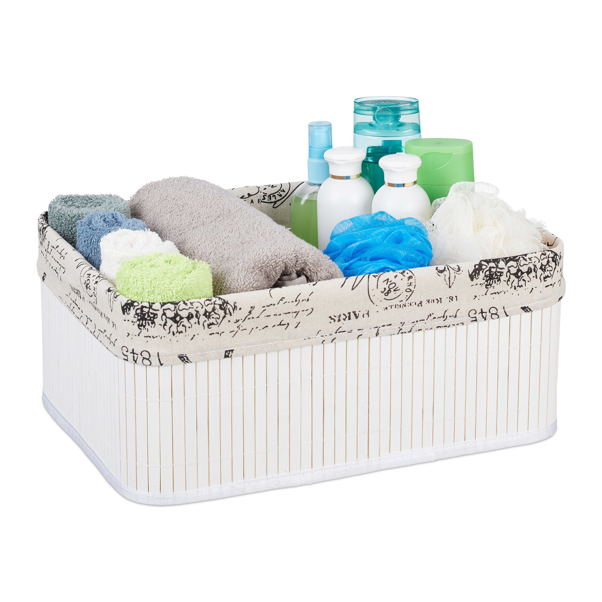 relaxdays Aufbewahrungskorb Bambus mit Print, Weiß günstig online kaufen
