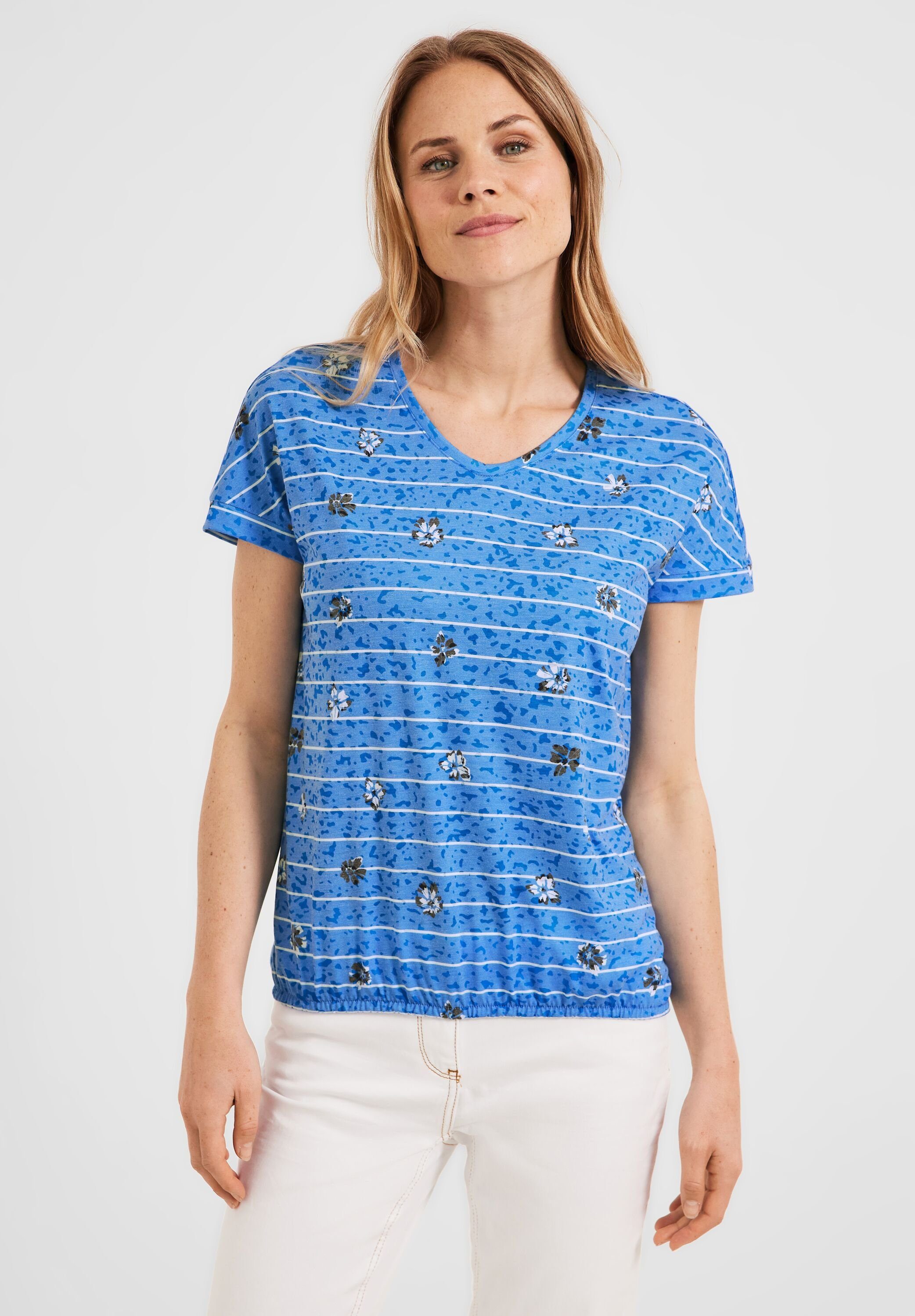 Cecil T-Shirt mit Elastiksaum burn out marina blue | V-Shirts