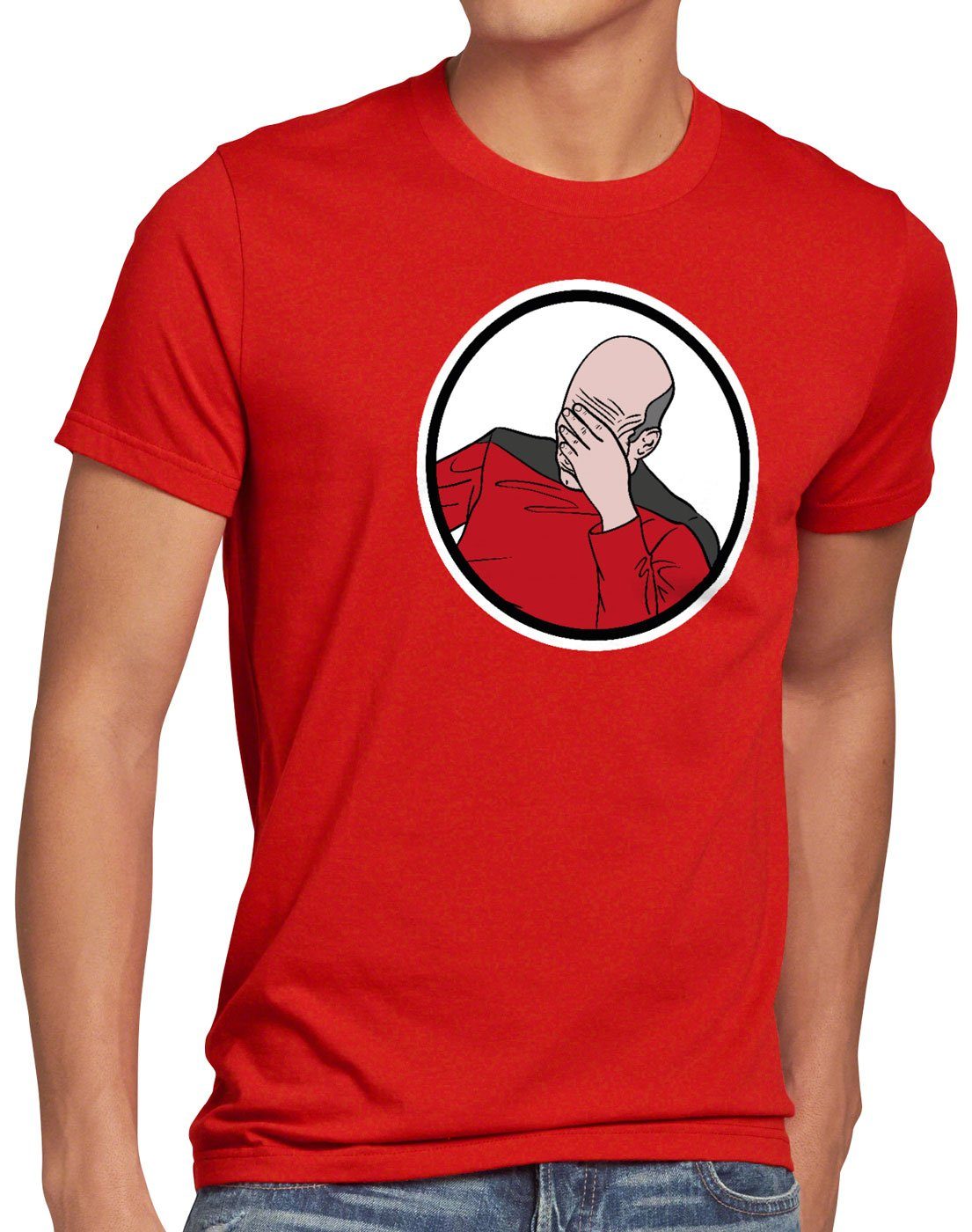 Picard meme style3 Print-Shirt Herren rot scham Facepalm internet T-Shirt