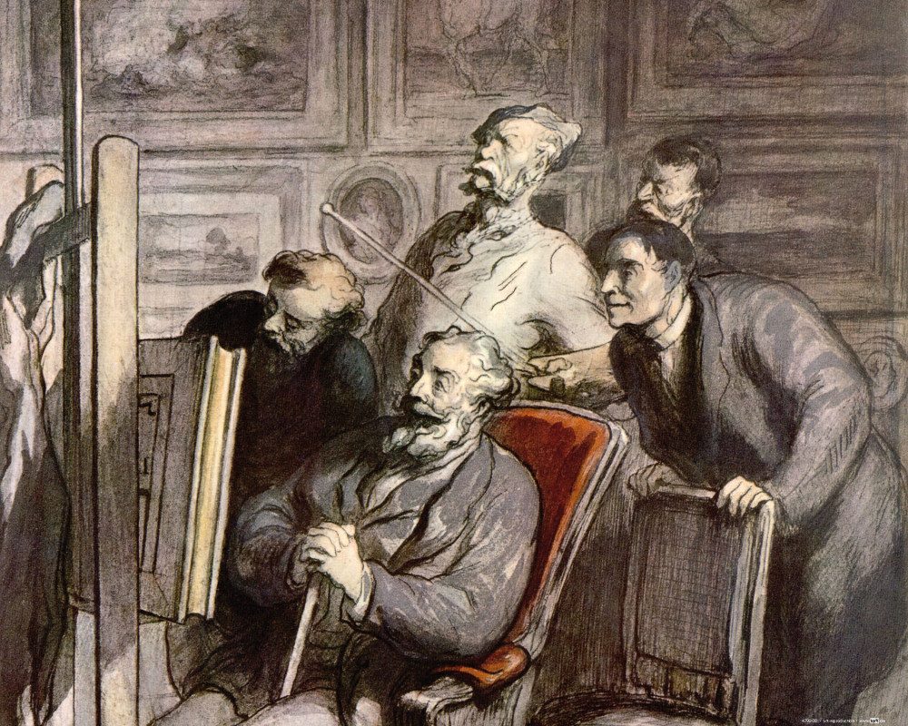 Poster HonorÃ© Daumier Kunstdruck Bild - Die Kunstliebhaber, Um