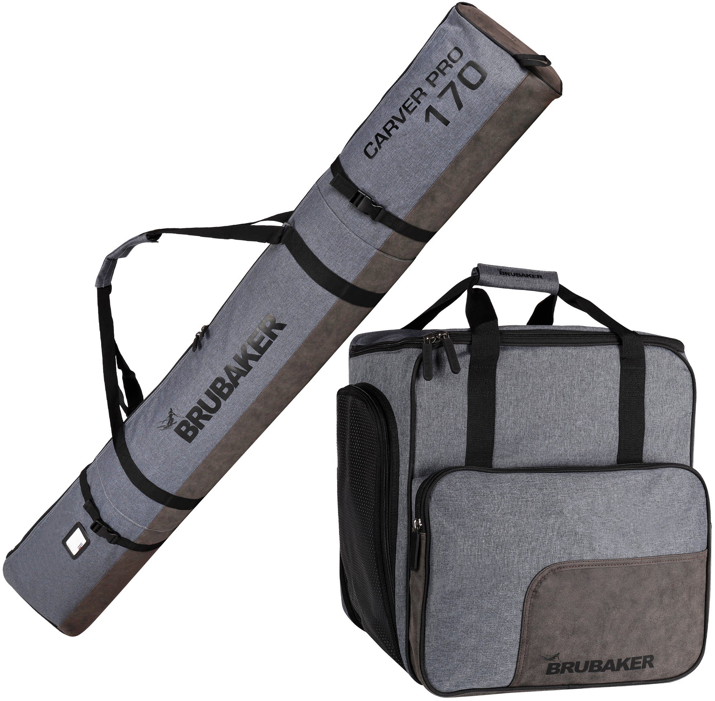 BRUBAKER Sporttasche CarverPerformance Kombi Set (2-tlg., reißfest und nässeabweisend), Skisack und Skischuhtasche für 1 Paar Ski