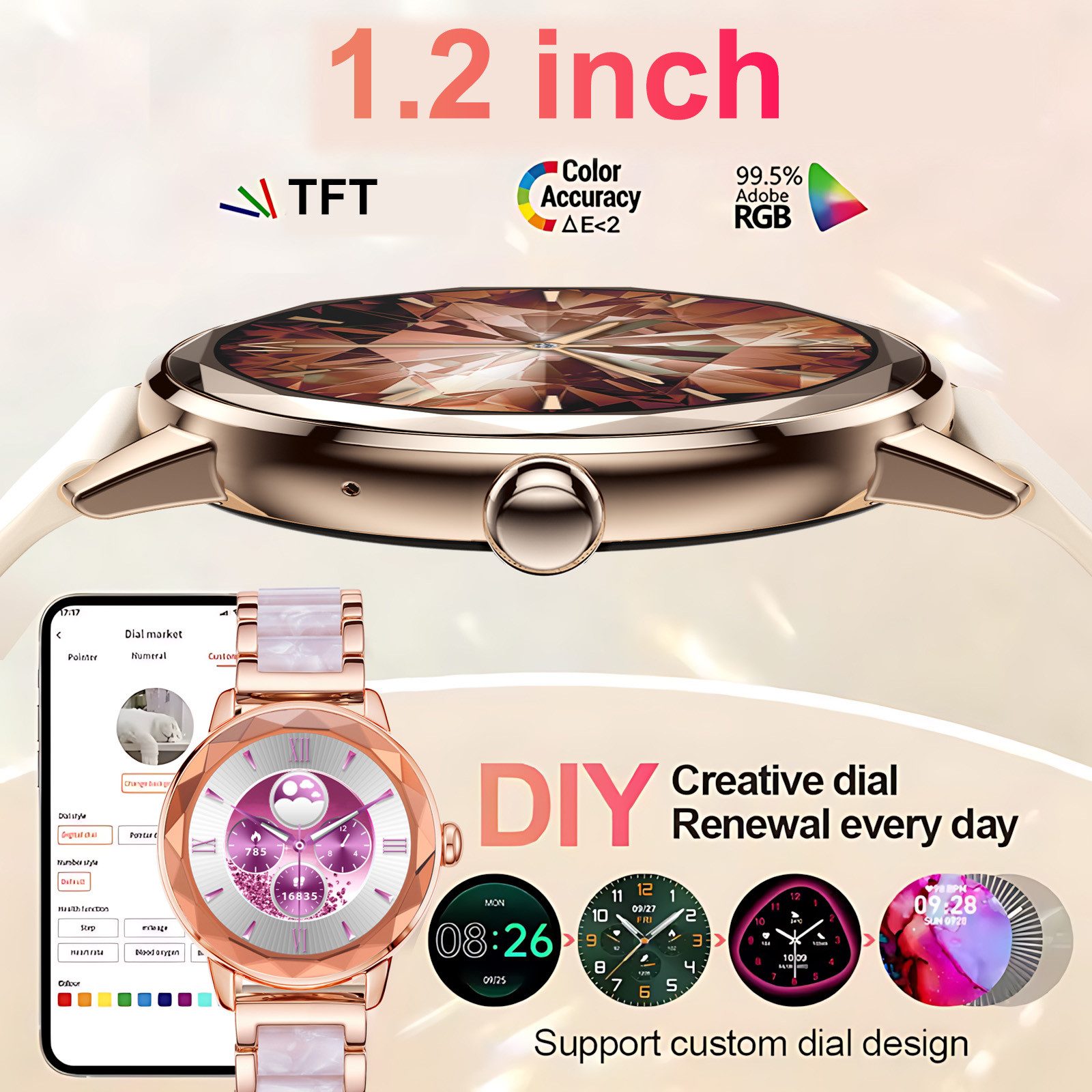 ibettertec Smartwatch Damen, mit Anruffunktion Smartwatch (Fitnessuhr mit Telefonfunktion/WhatsApp Notiz,Smartwatch Fitness Tracker Uhr IP68 Wasserdicht,1.2" HD Voll Touchscreen Fitnessuhr Tracker mit Blutsauerstoff/Pulsmesser/Sportuhr/Schrittzähler/Schlafmonitor Aktivitätstracker usw für iOS/Android Uhren Watch cm)