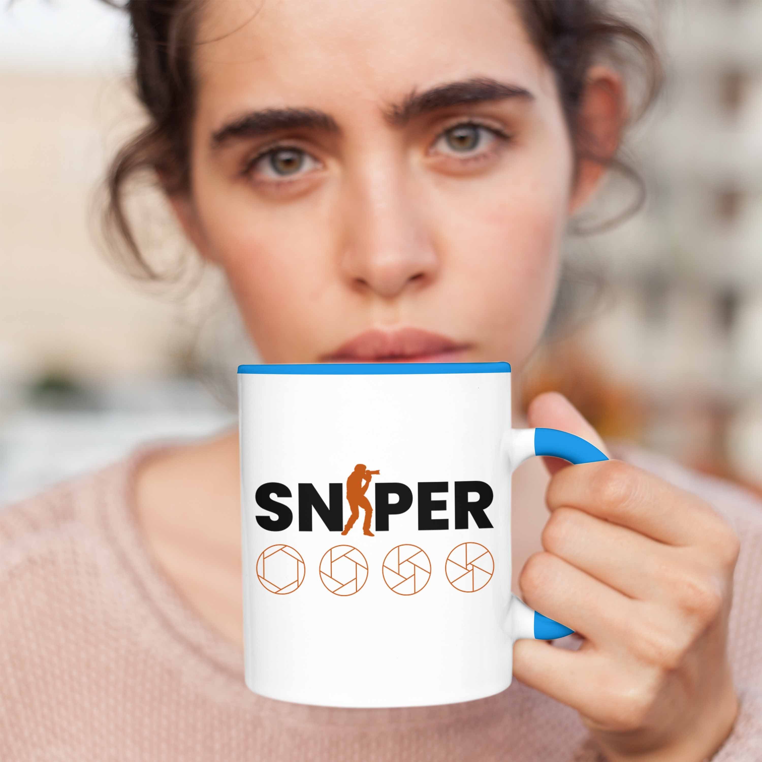 Geschenk Tasse Blau Tasse Fotograf Sniper Trendation