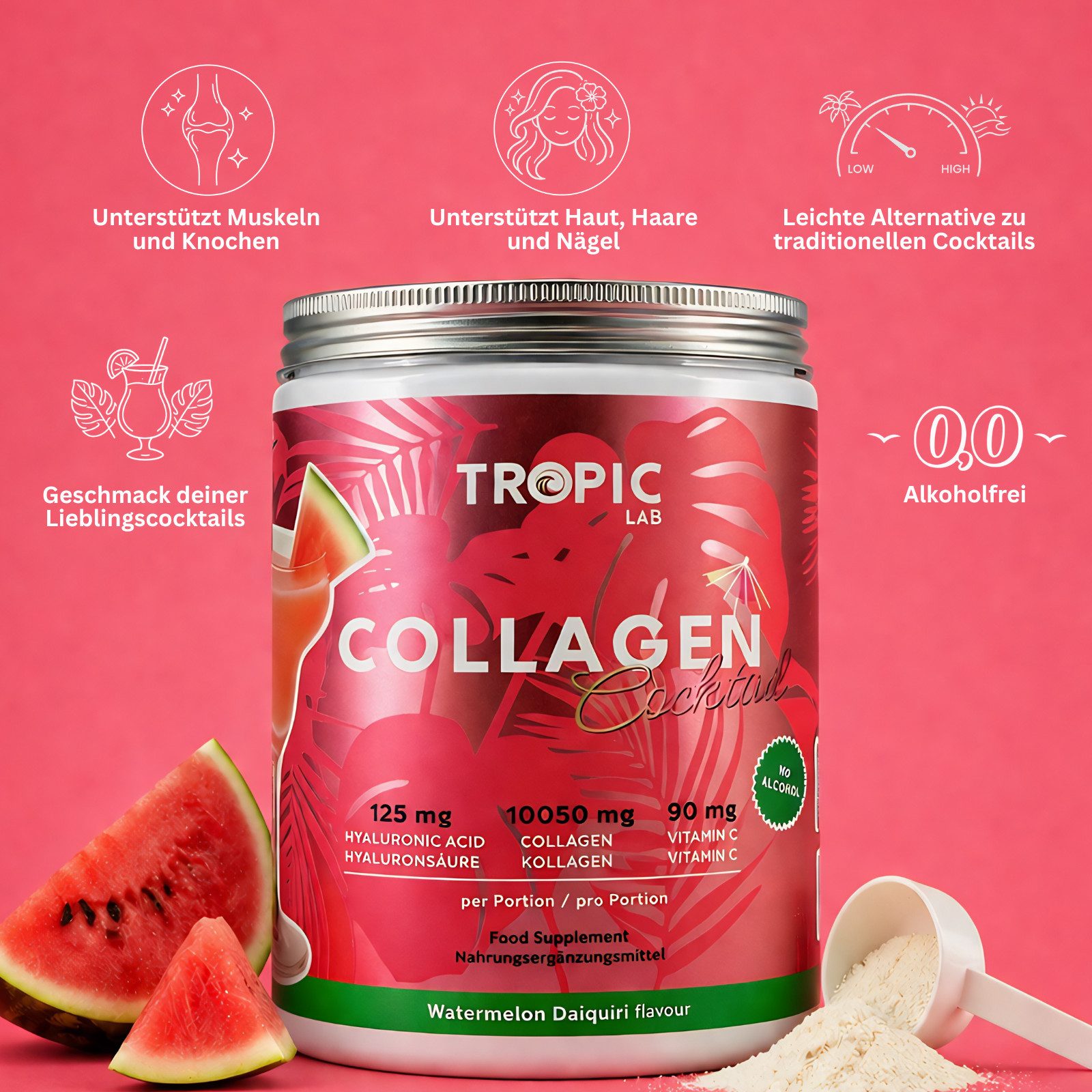 TropicLab Collagen Watermelon Daiquiri Geschmack 0,0% Tropic Lab Sommergetränk Pulver