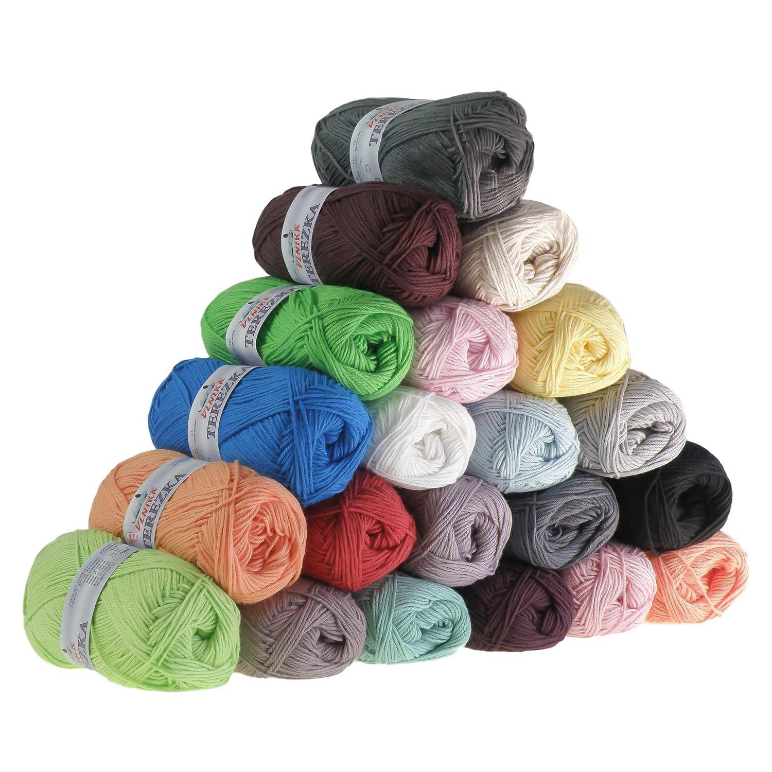 VLNIKA 10 x 50g Strickgarn TEREZKA 100% Baumwolle Baumwollgarn Häkelgarn Häkelwolle, 155 m (Sparpaket 10 x 50g), naturweiß
