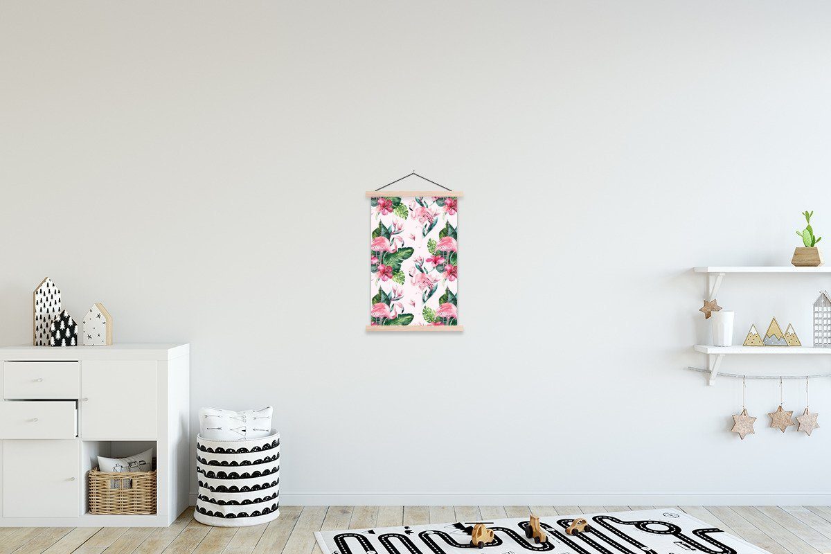 MuchoWow Poster Muster - Flamingo Magnetisch Bilderleiste, für (1 St), Textilposter - Wohnzimmer, Rosa, Posterleiste