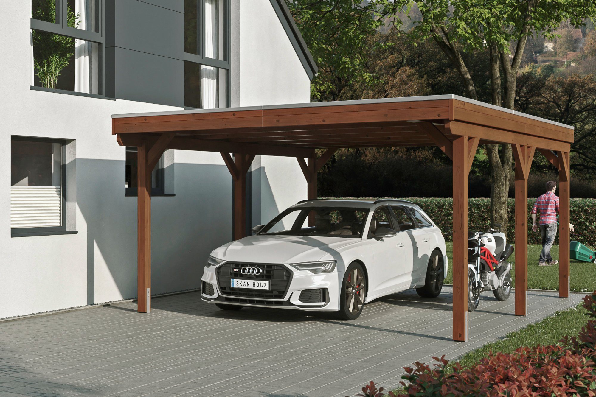 Skanholz Einzelcarport Grunewald, BxT: 427x554 cm, 395 cm Einfahrtshöhe, mit Aluminiumdach