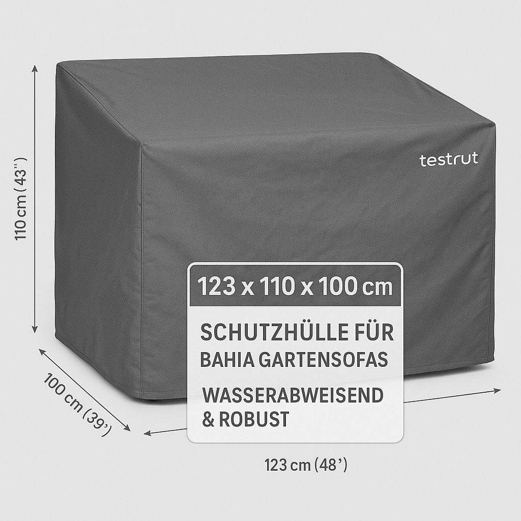 Testrut Gartenmöbel-Schutzhülle Schutzhülle für Bahia Gartensofas - Wasserabweisend & Robust - Grau