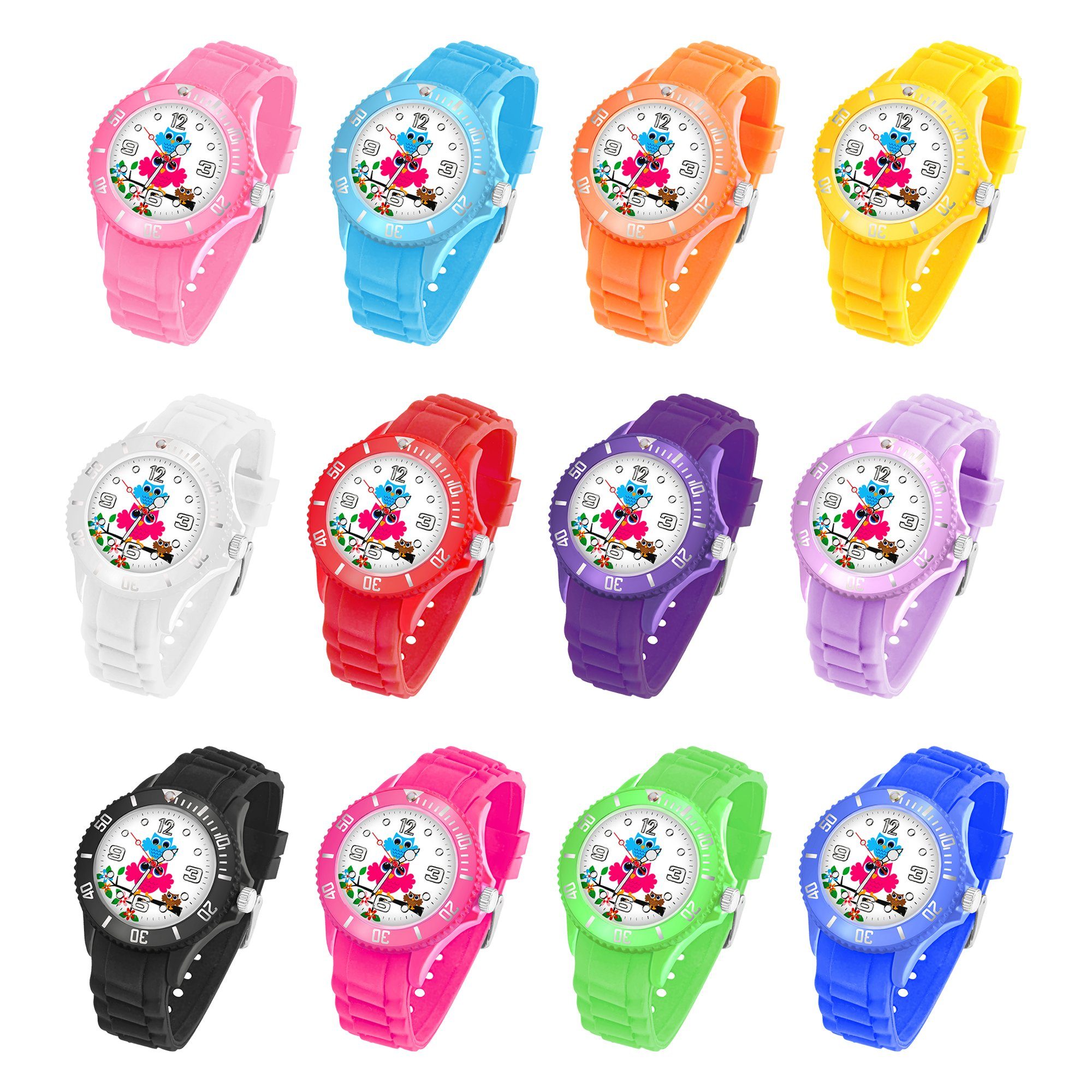 Taffstyle Quarzuhr Kinder Armbanduhr Silikon Eulen Analog Uhr Bunt, Mädchen Sportuhr Bunte Kinderuhr Farbige Lernuhr Eule Silikonuhr Süß – Bild 5 von 5