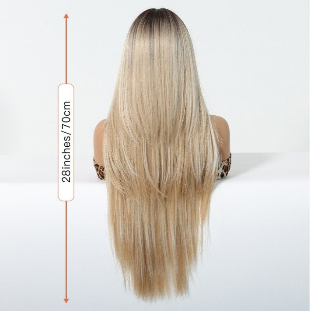 VEKROBOT Toupet Blondine Perücke Synthetisch, lang gestuft. Mit Pony für Damen, Stilvolles Design, hoher Tragekomfort
