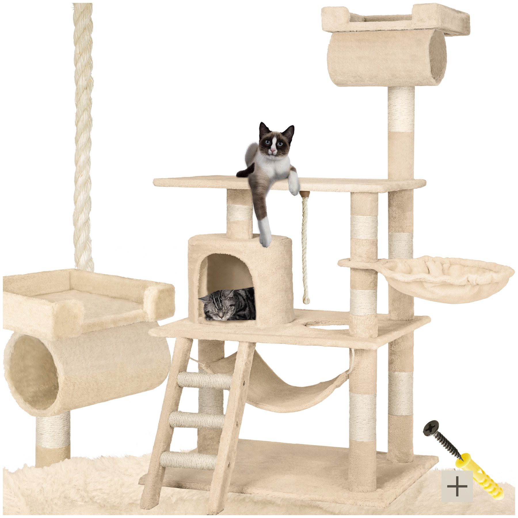 tectake Kratzbaum Katzenbaum Stokeley 141 cm Diverse Farben, Vielseitig mit robusten Sisalstangen und Plüschoberfläche von TECTAKE