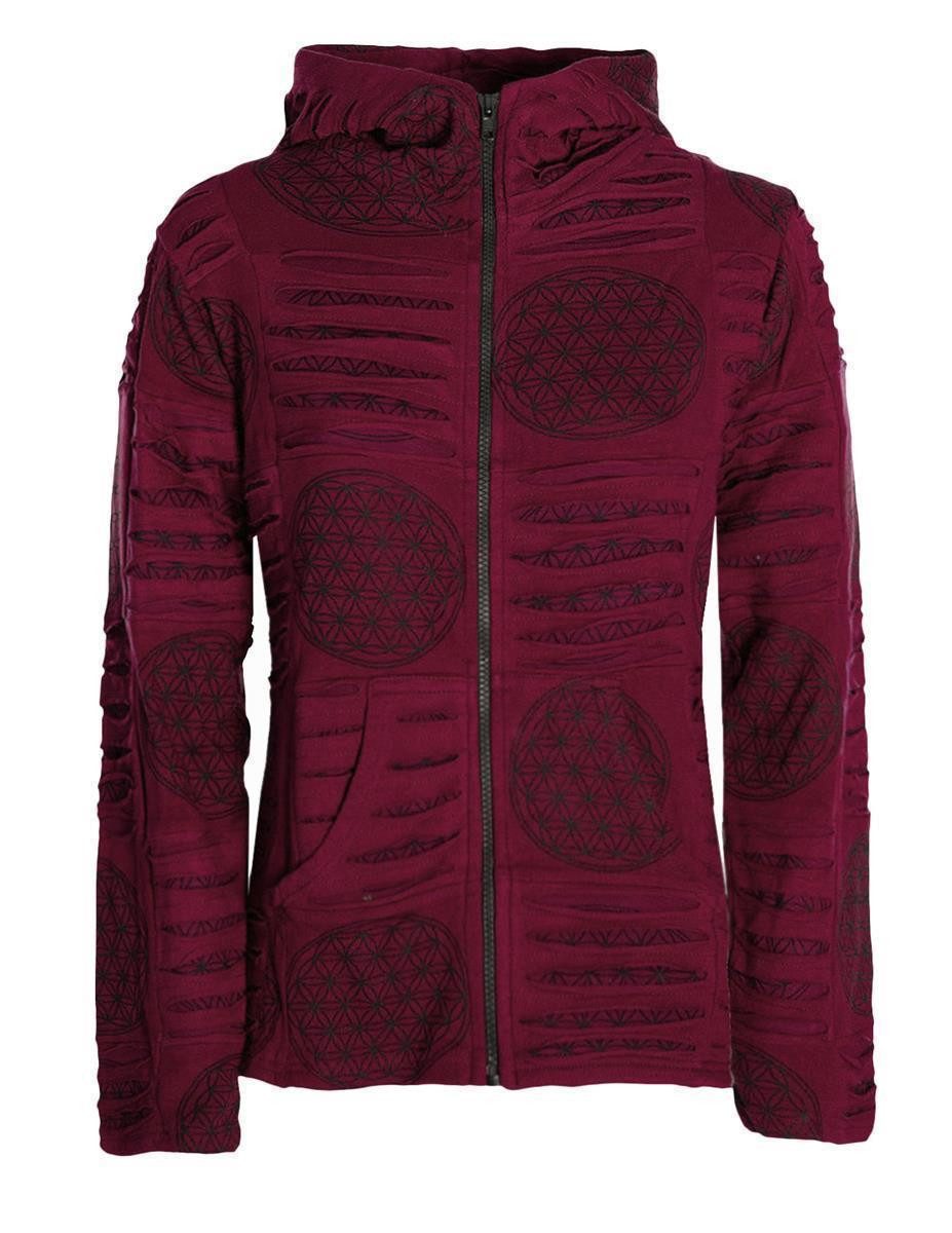 Vishes Kapuzensweatjacke Damen-Jacke Blume des Lebens Sweatjacke Hippie-Jacke Kapuzen-Jacke Elfen, Gothik, Ethno Style