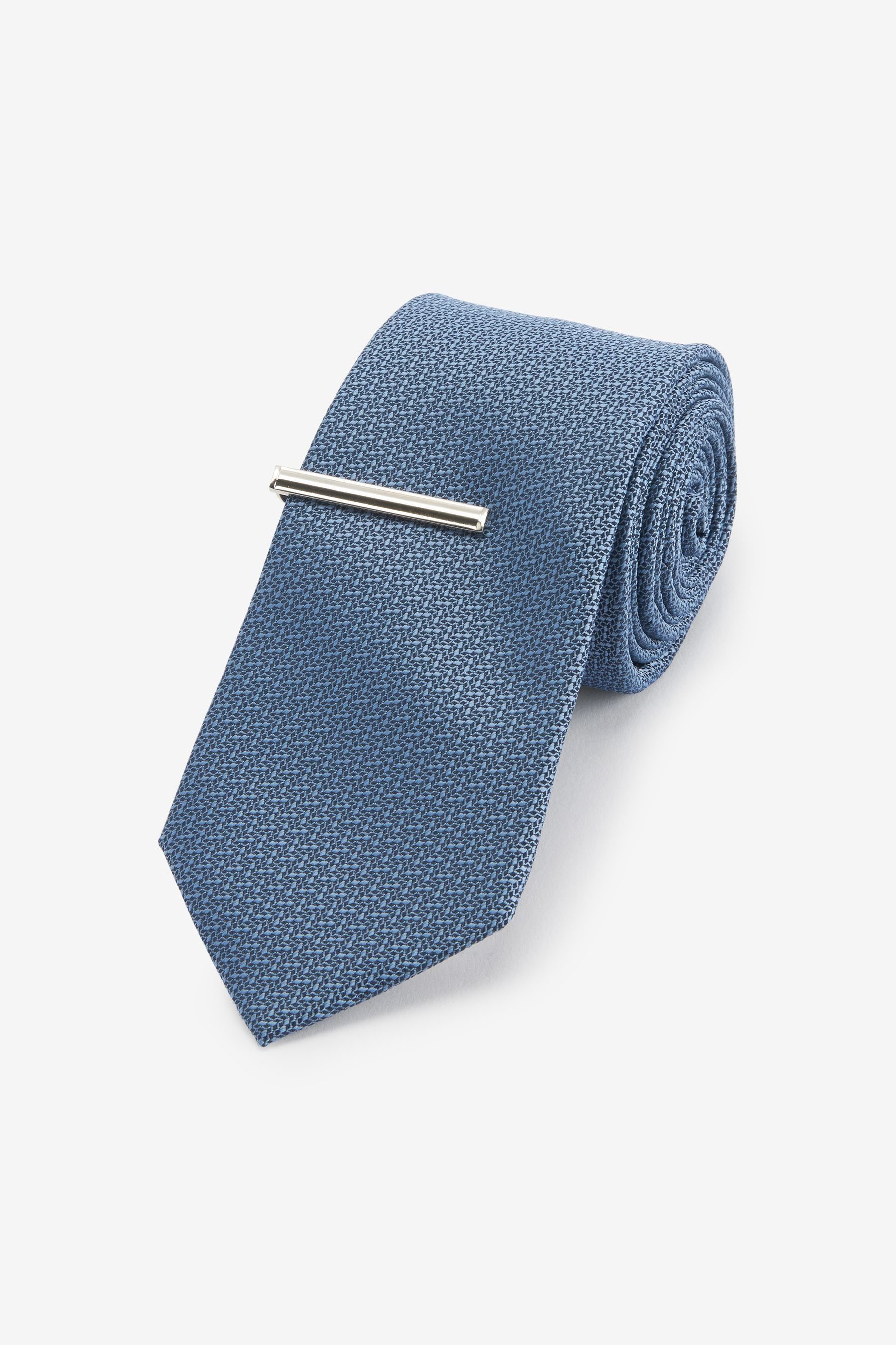 Next Krawatte Schmale Krawatte aus Recyclingpolyester + Klammer (2-St) Blue