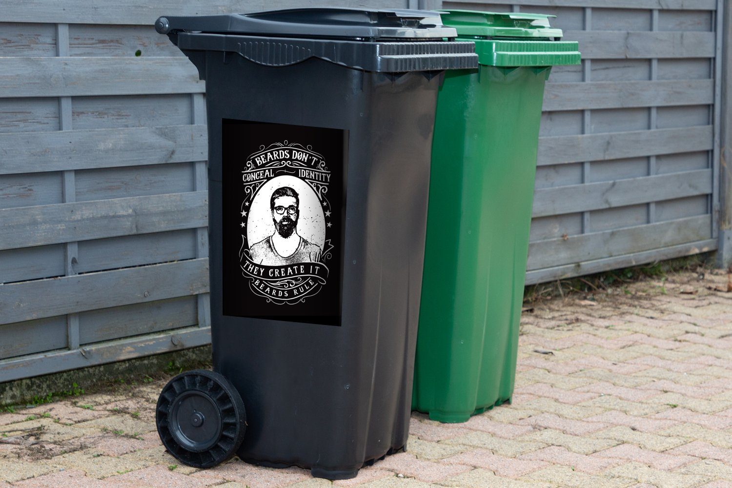 - MuchoWow Mülltonne, (1 Sticker, St), - Mülleimer-aufkleber, - Abfalbehälter Retro Container, Männer Wandsticker Bart Mancave