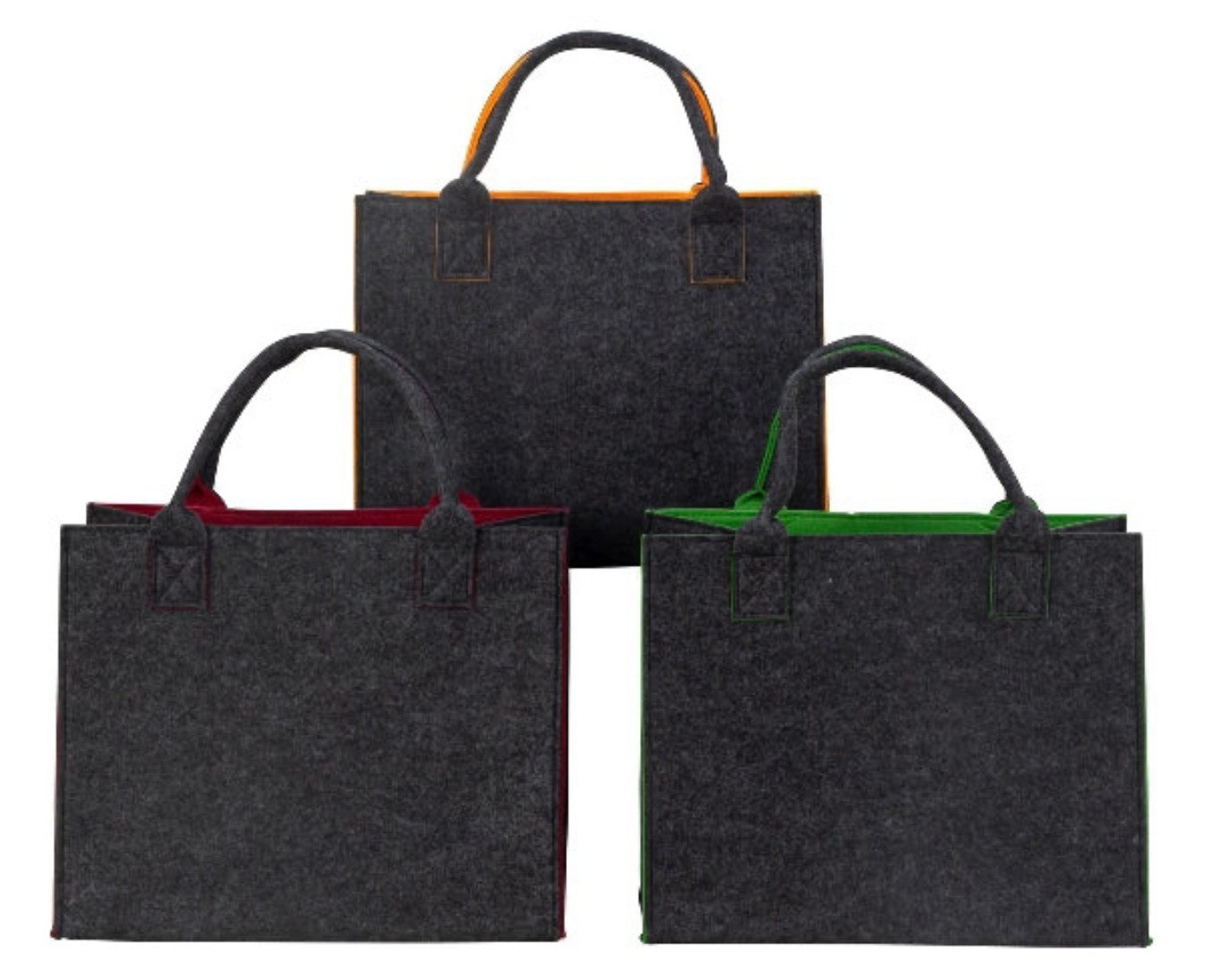 MF Shopper Zweifarbige Filztaschen im 3er-Set mit Farbakzenten (3-tlg) günstig online kaufen