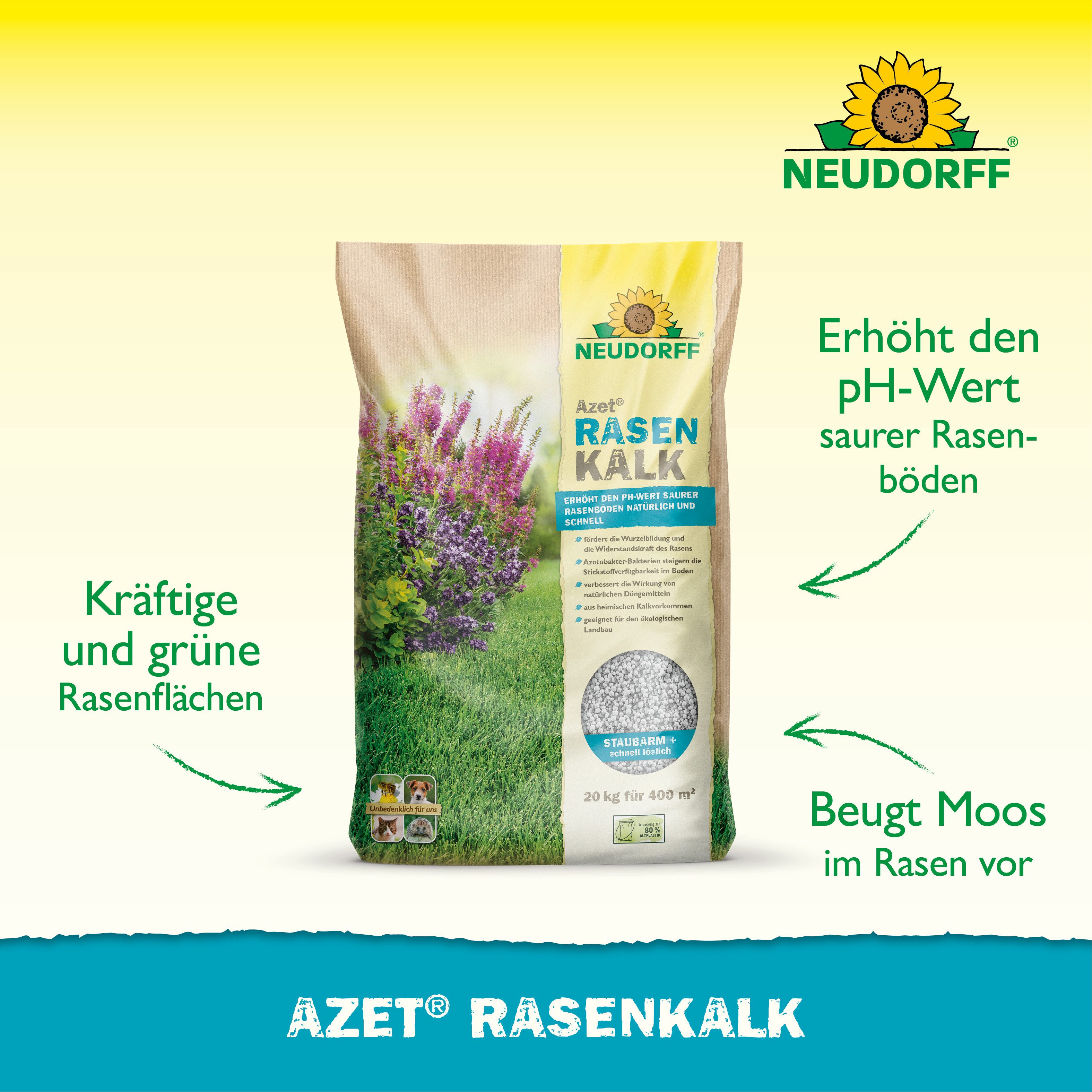 Neudorff Rasenkalk Azet RasenKalk 20 kg, Staubarm & schnell löslich für eine einfache Ausbringung, Mit Calcium, Magnesium & lebenden Mikroorganismen, Mit Calciu – Bild 2 von 5