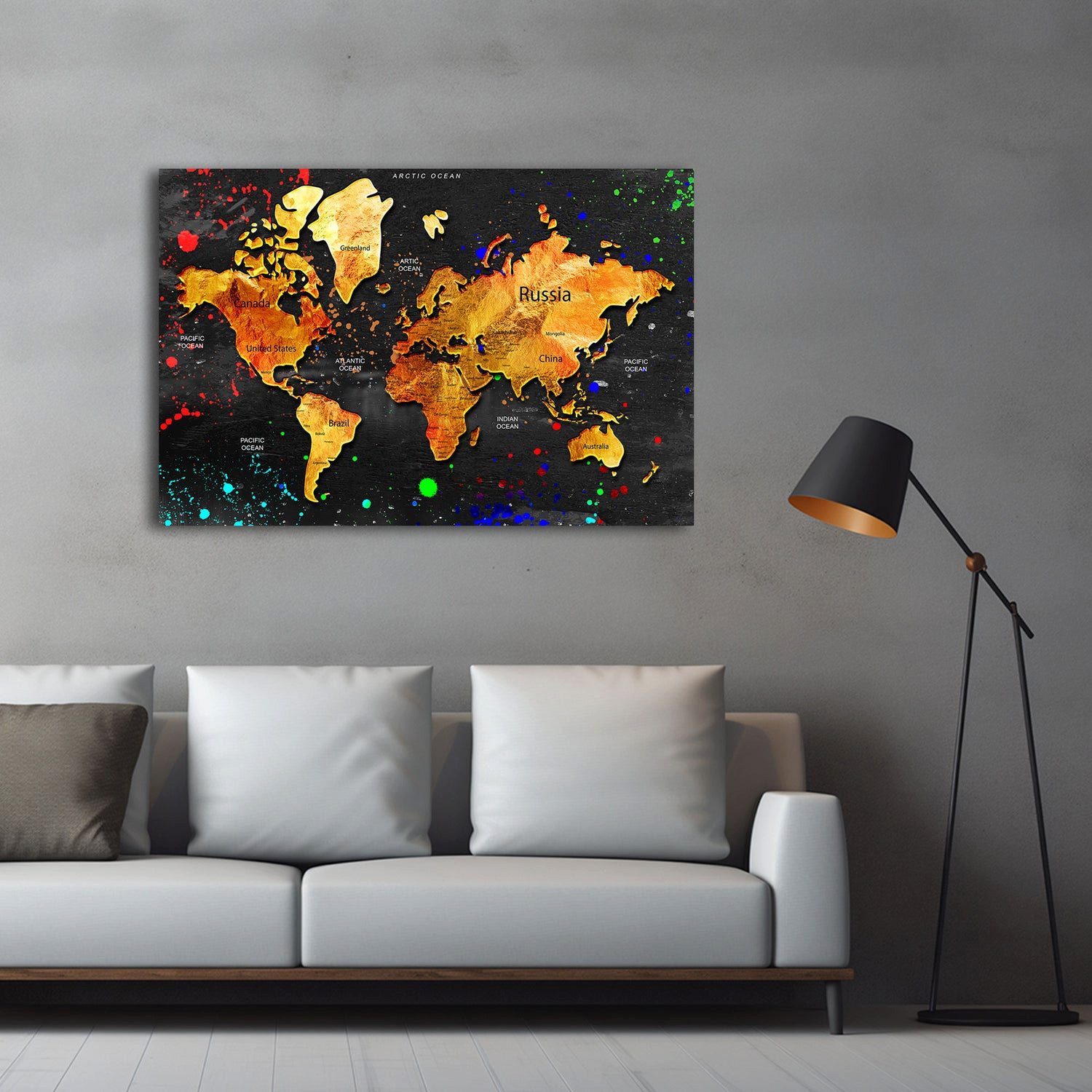 Artedinoi Leinwandbild Weltkarte Kontinente abstrakte Pop Art Wandbild Leinwandbild Kunstdruc, Weltkarte, abstrakt