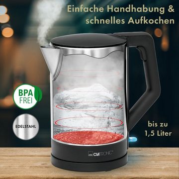 CLATRONIC Wasserkocher WKS 3692, Wasserkocher 1,5 L, BPA-frei, schwarz