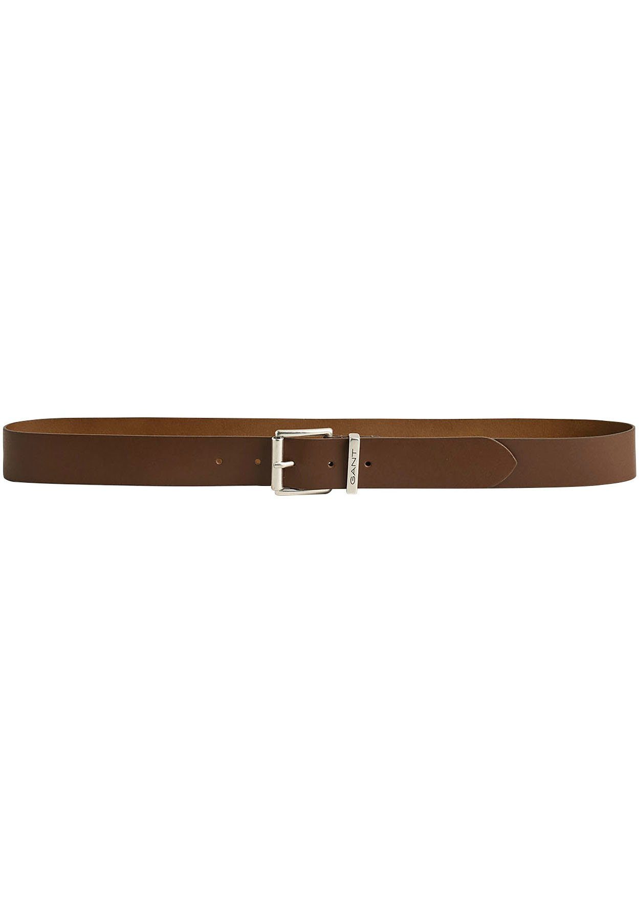 Gant Ledergürtel LOGO LEATHER BELT mit silberner Schnalle, Dornschließe, 100% Echt Leder, Langlebig WEATHERED BROWN