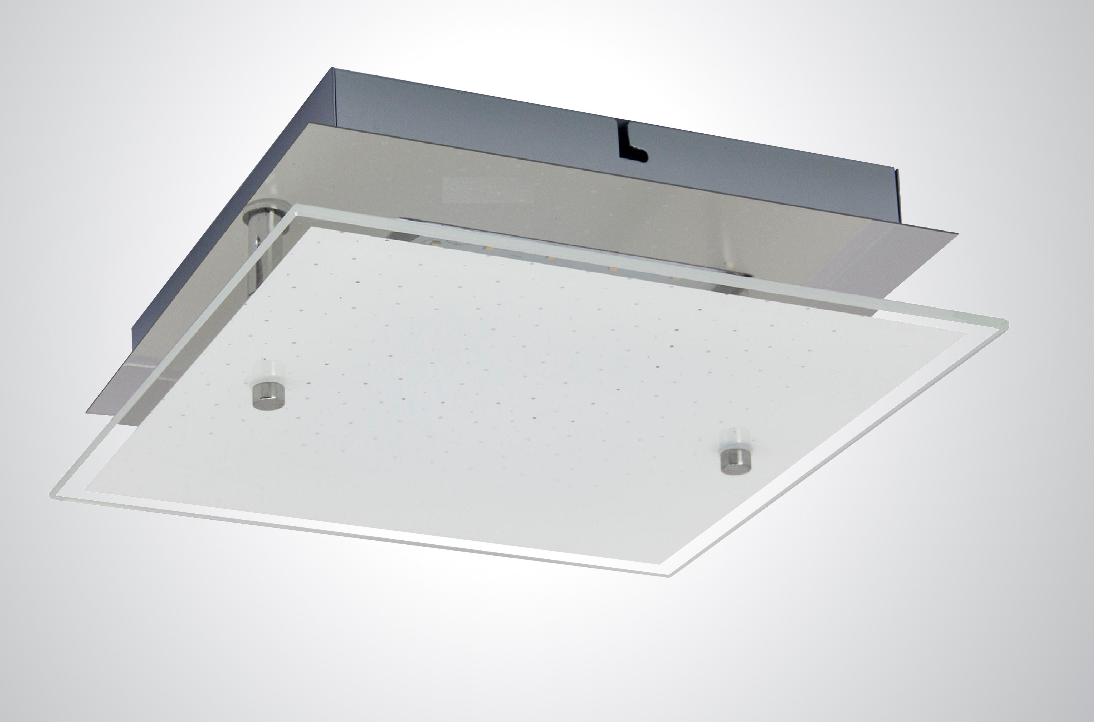 TRANGO LED Deckenleuchte, Dimmfunktion, 3102 Feuchtraum IP44 LED Deckenstrahler Eckig für Bad 3-Stufen dimmbar *LILY* inkl. 12 Watt 3000K warmweiß LED Modul, Design Kristalleffekt Glas Lampenschirm, warmweiß, Deckenlampe, Wandleuchte, Badlampe
