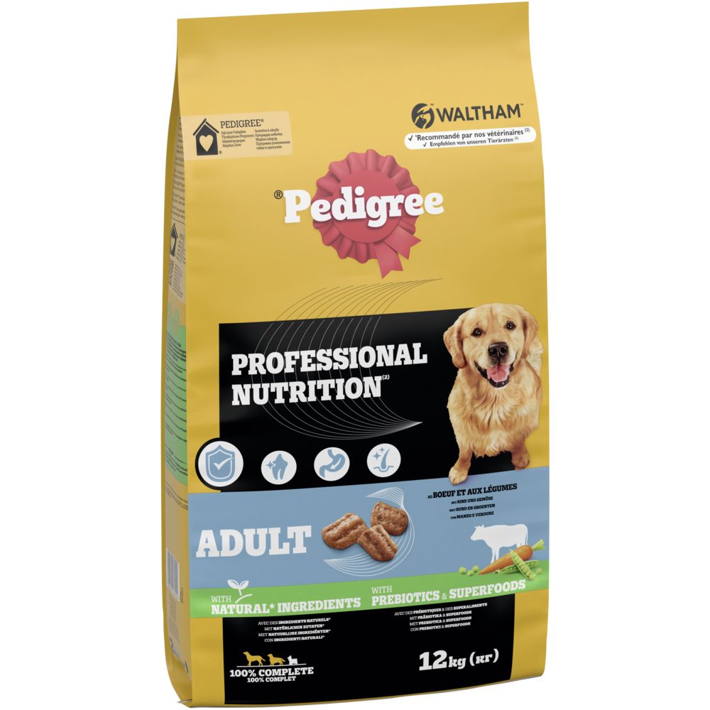 Pedigree PEDIGREE® Beutel Professional Nutrition Adult mit Rind und Gemüse 12kg, Trockenfutter für: Hunde