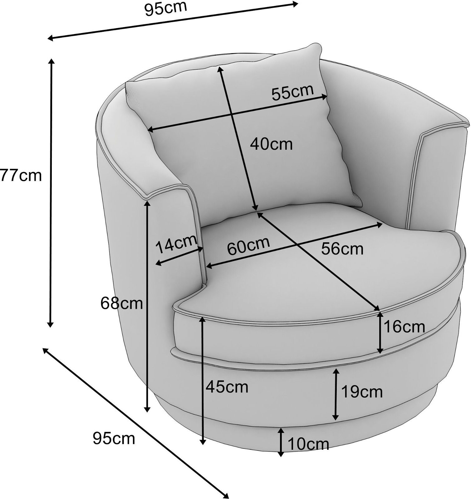 (Love hellgrau, cm), 120 Furn.Design 360°drehbar, x Comfy Seat Cord Bonell mit in 120 Federkern XXL-Sessel