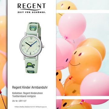 Regent Quarzuhr Regent Kinder-Armbanduhr mintgrün Analog, Kinder Armbanduhr rund, klein (ca. 29mm), Textil, Stoffarmband