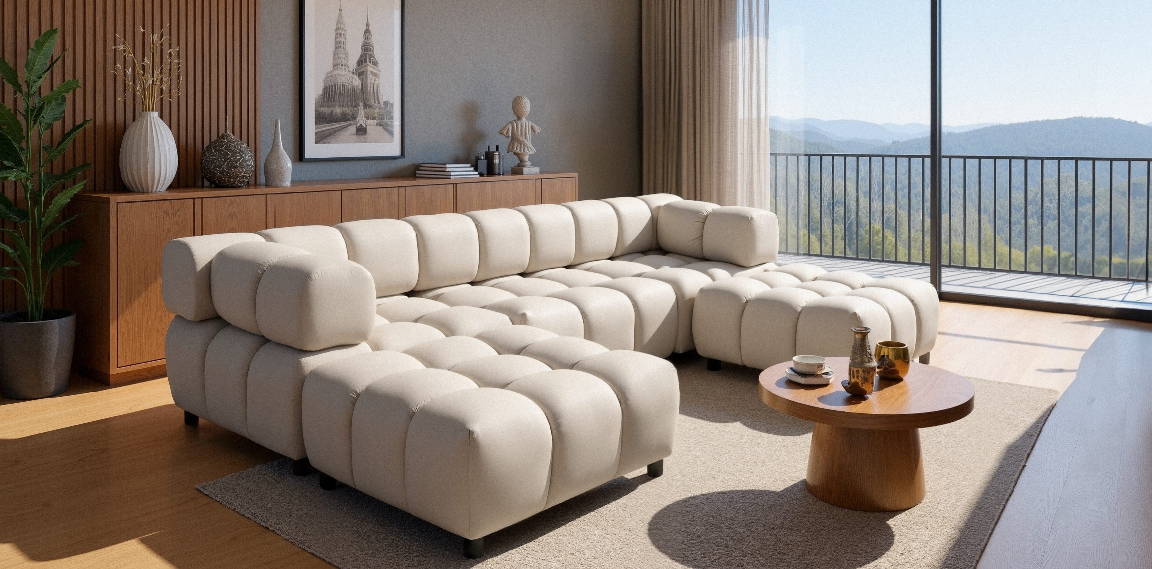 Kaiser Möbel Ecksofa großes, luxuriöses Modulsofa in modernem Design im Stoff Bluvel BOLLA, Puff-Cube-Optik Premium-Velours Bluvel Sehr tiefer Sitzkomfort