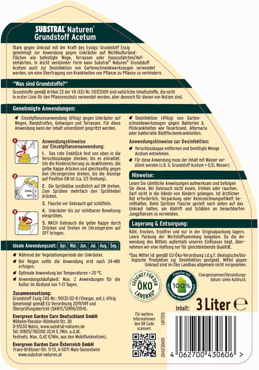 Substral Naturen Unkrautbekämpfungsmittel Substral Naturen Grundstoff Acetum 3,0 L Spray