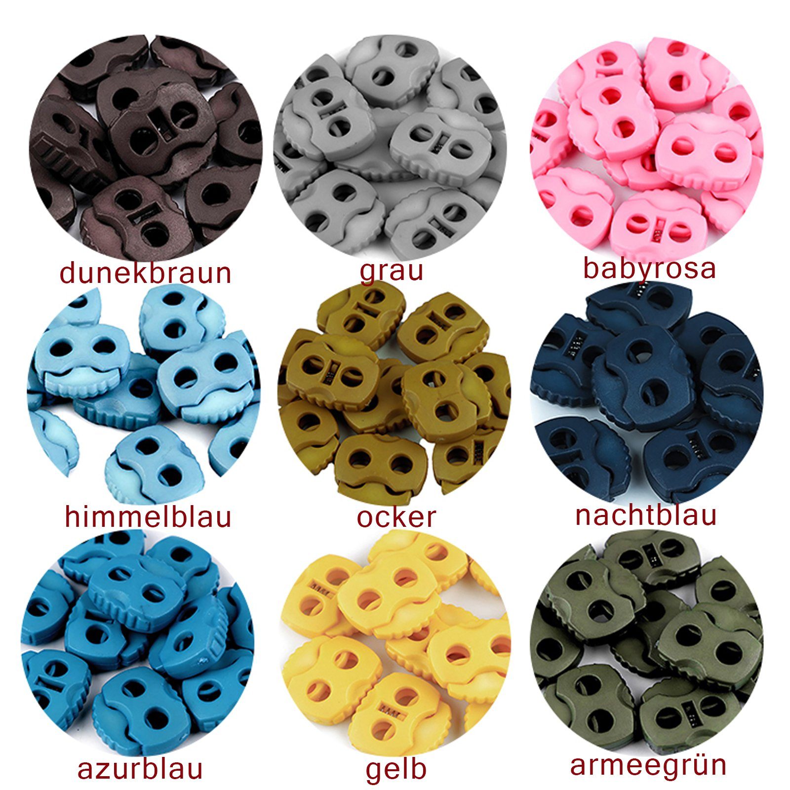 maDDma 10 Kordelstopper mit zwei Löchern 20x20mm, Durchzug 5mm Gurtstecker